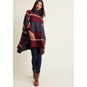 Warm Plaid Poncho with Turtleneck